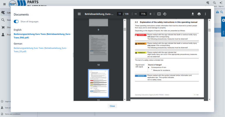 Catalog documents representation SpareParts365