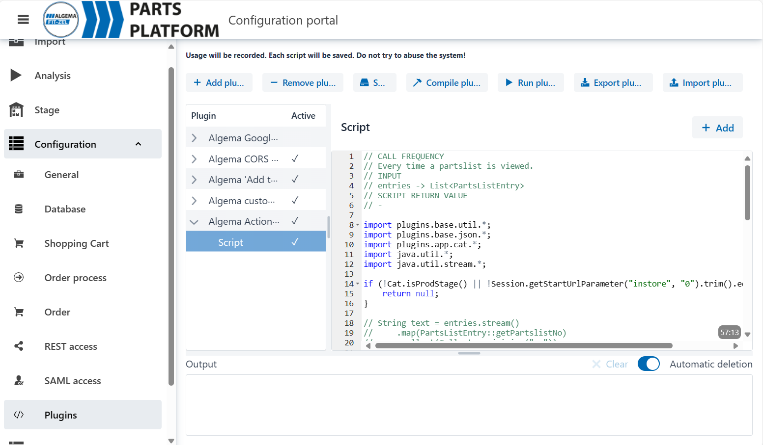 Configuration plug-in interface SpareParts365