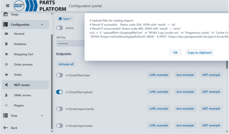 Configuration Rest API SpareParts365