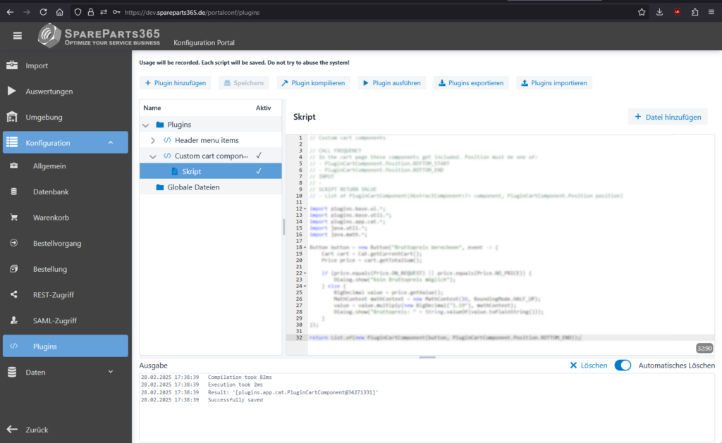 SpareParts365 Plugin Schnittstelle